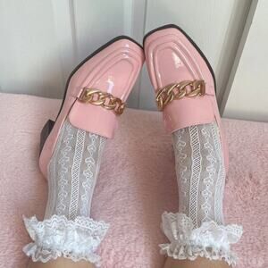 Pink nasty gal patent leather loafers with chain